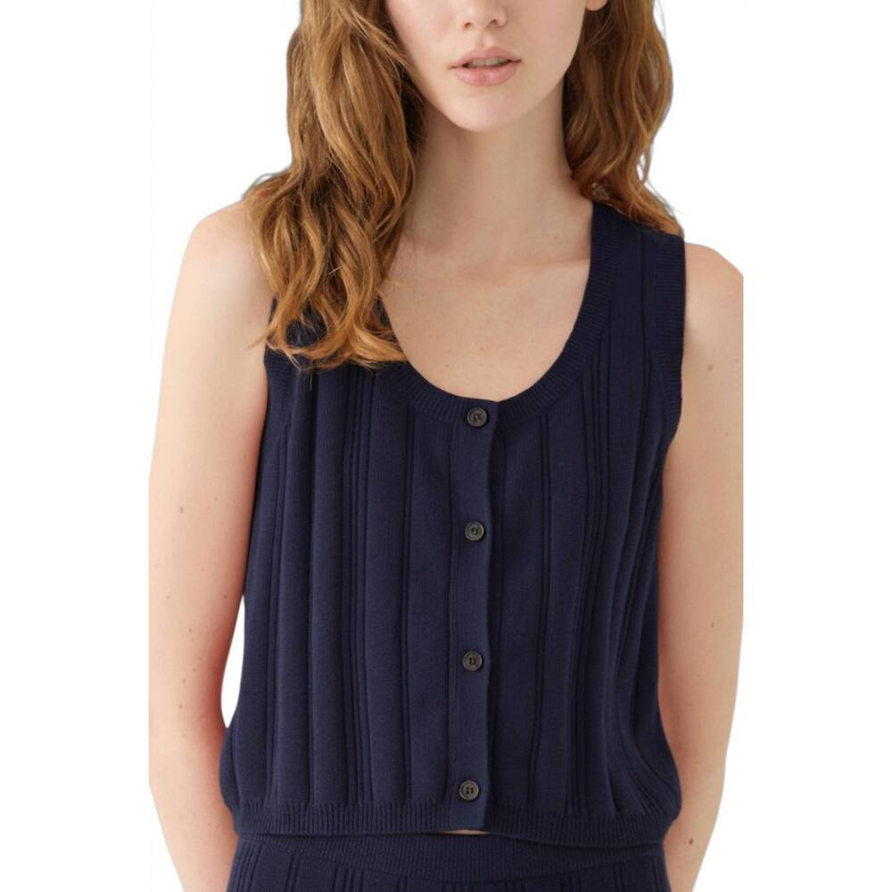 NEW DEMYLEE NEW YORK nyla cotton linen ribbed tank vest in navy
